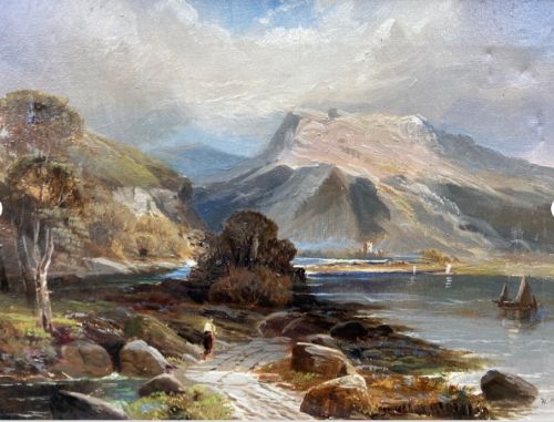 Walter Linsley Meegan Signed Original Late 19th Century Antique Oil Painting on Canvas Scottish Highlands Landscape