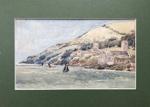 Original Late 19th Century Antique Watercolour Painting Dartmouth Castle English Coastal Landscape