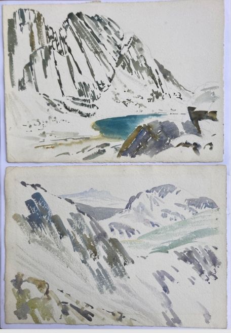 Orlando Greenwood 2 X Original Vintage Watercolour Paintings Mountain Landscapes Stamped with Artist Studio Sale of Orlando Greenwood Verso