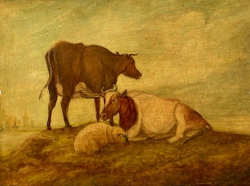 fig 1. Attributed to Thomas Sidney Cooper RA Original 19th Century Antique Oil Painting on Copper Panel Cattle & Sheep Landscape