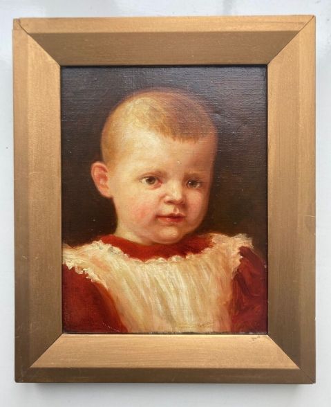 English School Original late 19th Century Antique Oil Painting on Canvas Portrait of a Baby Boy