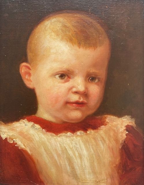 fig 1. English School Original late 19th Century Antique Oil Painting on Canvas Portrait of a Baby Boy
