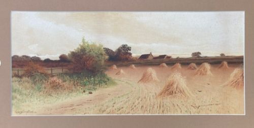 fig 1. George Oyston Signed Original Antique Watercolour Painting Hay Stack English Landscape