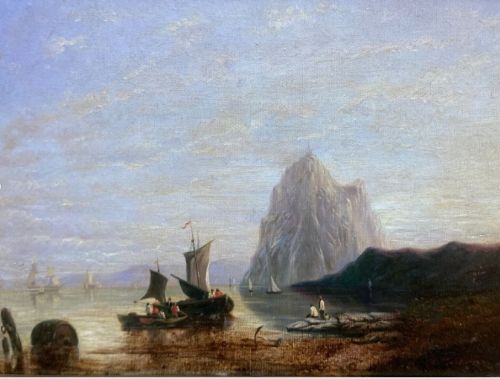 fig 1. Signed Indistinctly Original late 19th Century Antique Oil Painting on Canvas Bringing in the Boats Seascape Possibly Sugar Loaf Mountain