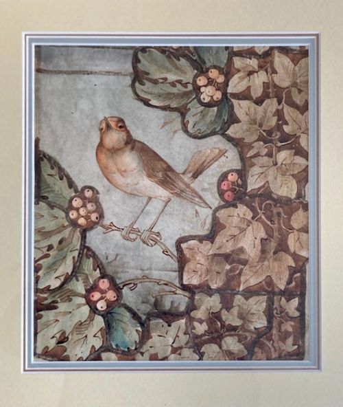 fig 2. Arts & Craft Movement William Morris Style Original 19th Century Antique Watercolour Painting Bird sat amongst Leaves & Berries