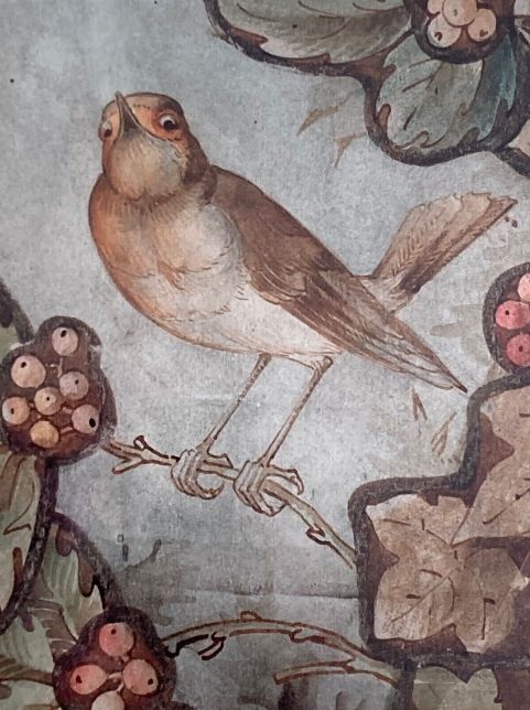 fig 4. Arts & Craft Movement William Morris Style Original 19th Century Antique Watercolour Painting Bird sat amongst Leaves & Berries
