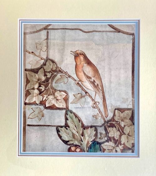 fig 1. Arts & Craft Movement William Morris Style Original 19th Century Antique Watercolour Painting Singing Bird sat amongst Ivy No. 1
