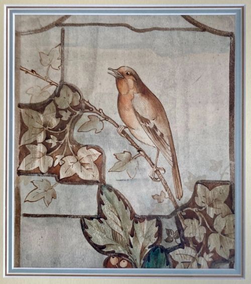 fig 2. Arts & Craft Movement William Morris Style Original 19th Century Antique Watercolour Painting Singing Bird sat amongst Ivy No. 1