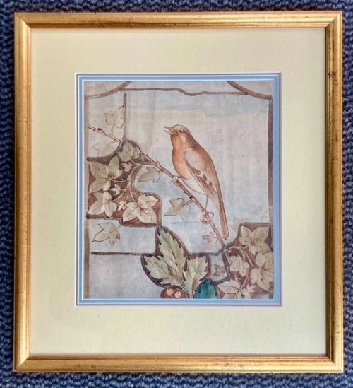 fig 5. Arts & Craft Movement William Morris Style Original 19th Century Antique Watercolour Painting Singing Bird sat amongst Ivy No. 1