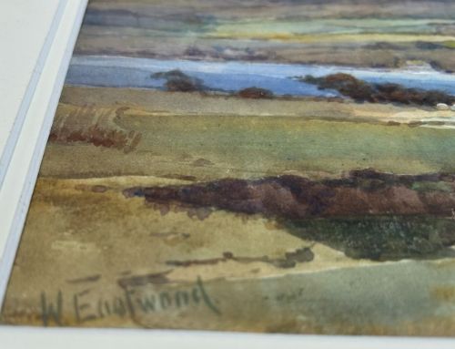 fig 3. A pair of early 20th-century watercolour paintings depicting British coastal and rural village landscapes with rolling hills and stone structures.