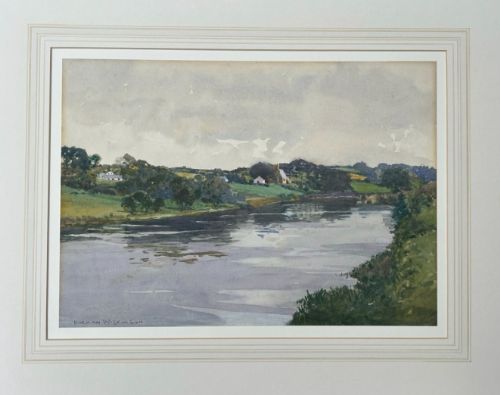 fig 1. Norman Wilkinson RI Signed Original early 20th Century Watercolour Painting, River Bann, Northern Ireland British Landscape