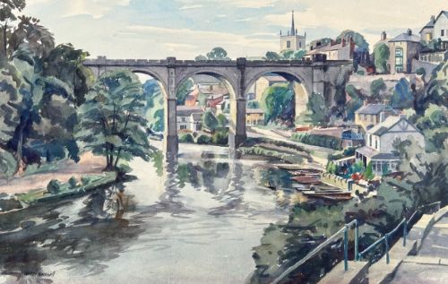 Walter Horsnell Signed Original mid 20th Century Watercolour Painting Knaresborough River Nidd, Yorkshire, British Landscape