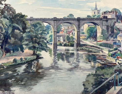 fig 1. Walter Horsnell Signed Original mid 20th Century Watercolour Painting Knaresborough River Nidd, Yorkshire, British Landscape