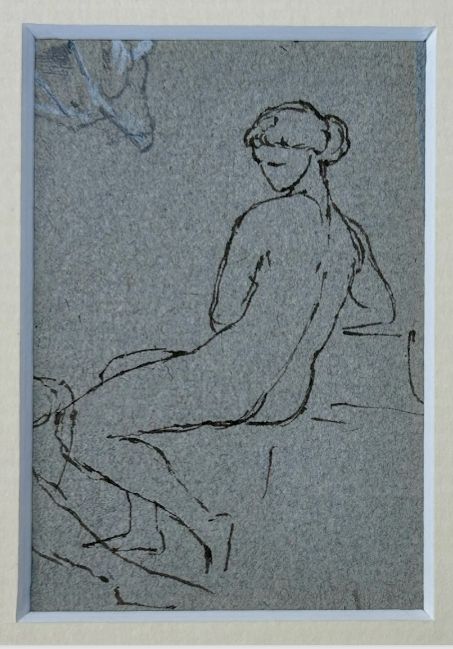 fig 1. A Pair of Original 19th Century Antique Miniature Figure Studies, Classical Nude & Robed Woman, Original Ink Drawings in Mounts & Frames