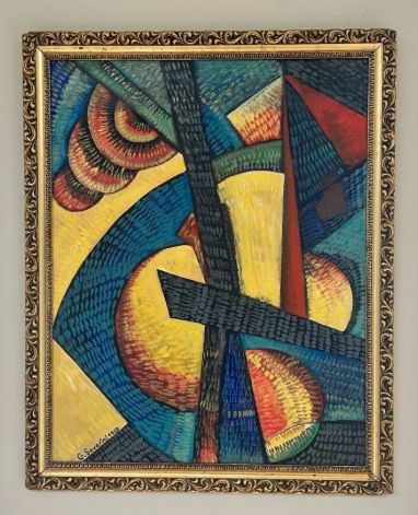 ORIGINAL MID 20TH CENTURY FRAMED ABSTRACT OIL PAINTING ON BOARD AFTER GINO SEVERINI BEARS SIGNATURE DATED 1959
