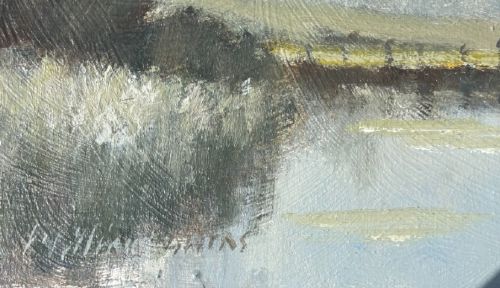 WILLIAM BURNS SIGNED ORIGINAL MID 20TH CENTURY BRITISH OIL PAINTING ON BOARD ALNWICK CASTLE LANDSCAPE NORTHUMBERLAND LANDSCAPE - ADDITIONAL PHOTO 2
