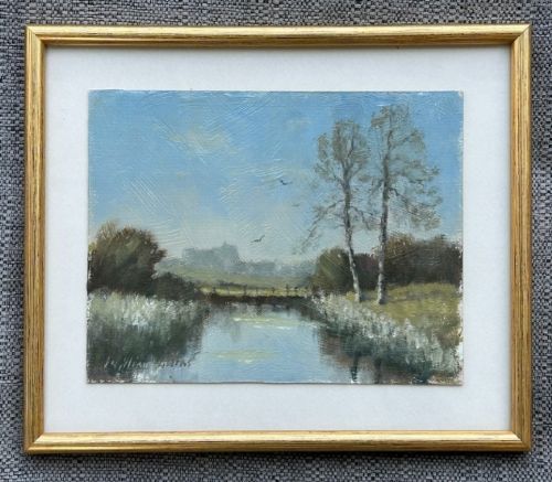 WILLIAM BURNS SIGNED ORIGINAL MID 20TH CENTURY BRITISH OIL PAINTING ON BOARD ALNWICK CASTLE LANDSCAPE NORTHUMBERLAND LANDSCAPE - ADDITIONAL PHOTO 3