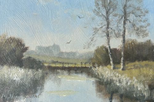 WILLIAM BURNS SIGNED ORIGINAL MID 20TH CENTURY BRITISH OIL PAINTING ON BOARD ALNWICK CASTLE LANDSCAPE NORTHUMBERLAND LANDSCAPE - ADDITIONAL PHOTO 5