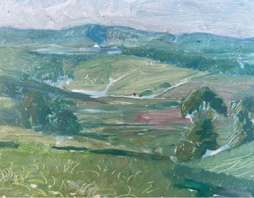 HUBERT WELLINGTON ORIGINAL EARLY 20TH CENTURY BRITISH OIL PAINTING ON WOOD PANEL CARDIGANSHIRE VALLEY WELSH LANDSCAPE - ADDITIONAL PHOTO 2