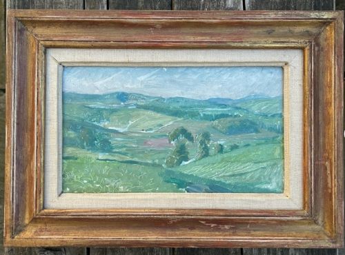 HUBERT WELLINGTON ORIGINAL EARLY 20TH CENTURY BRITISH OIL PAINTING ON WOOD PANEL CARDIGANSHIRE VALLEY WELSH LANDSCAPE - ADDITIONAL PHOTO 3