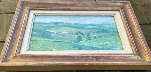HUBERT WELLINGTON ORIGINAL EARLY 20TH CENTURY BRITISH OIL PAINTING ON WOOD PANEL CARDIGANSHIRE VALLEY WELSH LANDSCAPE - ADDITIONAL PHOTO 7