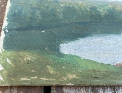 HUBERT WELLINGTON ORIGINAL EARLY 20TH CENTURY BRITISH VINTAGE OIL PAINTING ON WOOD PANEL GLOUCESTERSHIRE RIVER LANDSCAPE - ADDITIONAL PHOTO 9