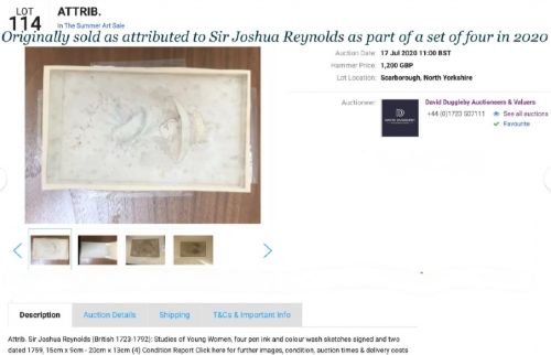 ATTRIBUTED TO SIR JOSHUA REYNOLDS ORIGINAL MID 18TH CENTURY ANTIQUE SIGNED WATERCOLOUR PAINTING WASH SKETCH OF A YOUNG LADY WEARING A FEATHER HAT - ADDITIONAL PHOTO 3