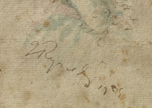 ATTRIBUTED TO SIR JOSHUA REYNOLDS ORIGINAL MID 18TH CENTURY ANTIQUE SIGNED WATERCOLOUR PAINTING WASH SKETCH OF A YOUNG LADY WEARING A FEATHER HAT - ADDITIONAL PHOTO 7