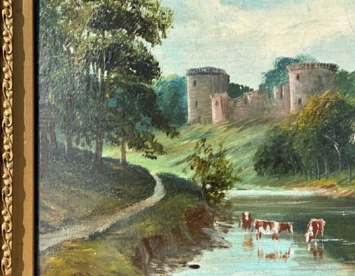 SIGNED T H MCKAY EARLY 20TH CENTURY ORIGINAL ANTIQUE OIL PAINTING CANVAS LAID ONTO BOARD BOTHWELL CASTLE WITH CATTLE SCOTLAND SCOTTISH LANDSCAPE - ADDITIONAL PHOTO 8