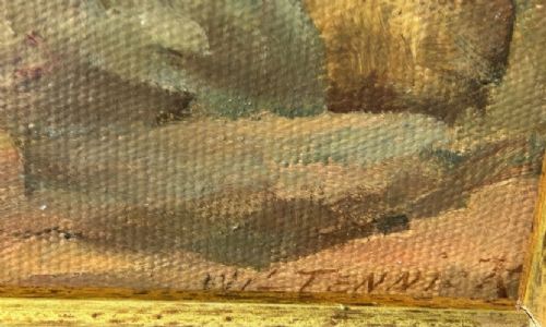 A late 19th-century oil painting depicting a Scottish river valley and mountains set within a wide gold gilt frame. View IV