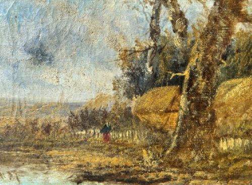INDISTINCTLY SIGNED ORIGINAL 19TH CENTURY ANTIQUE BRITISH SCHOOL OIL PAINTING ON CANVAS BARBIZON INFLUENCE ENGLISH LANDSCAPE - ADDITIONAL PHOTO 1