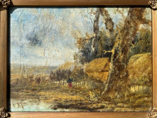 INDISTINCTLY SIGNED ORIGINAL 19TH CENTURY ANTIQUE BRITISH SCHOOL OIL PAINTING ON CANVAS BARBIZON INFLUENCE ENGLISH LANDSCAPE - ADDITIONAL PHOTO 2