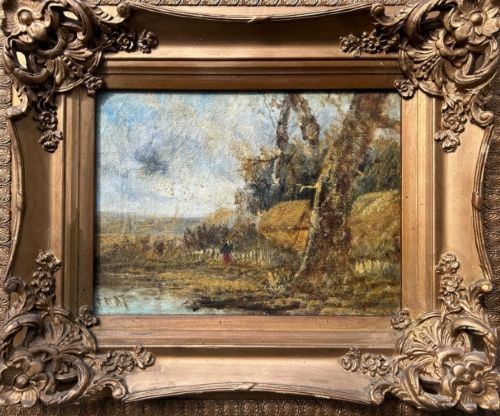 INDISTINCTLY SIGNED ORIGINAL 19TH CENTURY ANTIQUE BRITISH SCHOOL OIL PAINTING ON CANVAS BARBIZON INFLUENCE ENGLISH LANDSCAPE - ADDITIONAL PHOTO 5