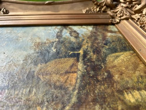 INDISTINCTLY SIGNED ORIGINAL 19TH CENTURY ANTIQUE BRITISH SCHOOL OIL PAINTING ON CANVAS BARBIZON INFLUENCE ENGLISH LANDSCAPE - ADDITIONAL PHOTO 7