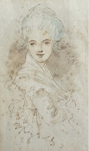 ATTRIBUTED TO SIR JOSHUA REYNOLDS ORIGINAL MID 18TH CENTURY ANTIQUE SIGNED WATERCOLOUR WASH SKETCH PAINTING PORTRAIT OF A YOUNG LADY - ADDITIONAL PHOTO 2