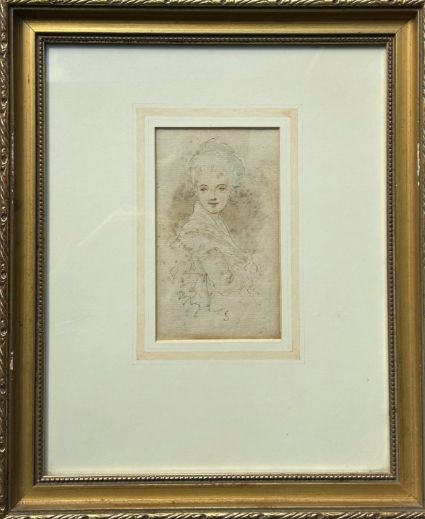 ATTRIBUTED TO SIR JOSHUA REYNOLDS ORIGINAL MID 18TH CENTURY ANTIQUE SIGNED WATERCOLOUR WASH SKETCH PAINTING PORTRAIT OF A YOUNG LADY - ADDITIONAL PHOTO 9