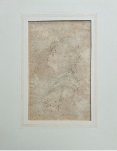 attributed sir joshua reynolds original 18th century antique signed watercolour wash sketch painting profile portrait of a lady - CATEGORY: ANTIQUE ART - DATED 18TH CENTURY