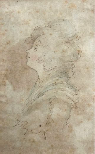 ATTRIBUTED SIR JOSHUA REYNOLDS ORIGINAL 18TH CENTURY ANTIQUE SIGNED WATERCOLOUR WASH SKETCH PAINTING PROFILE PORTRAIT OF A LADY - ADDITIONAL PHOTO 1