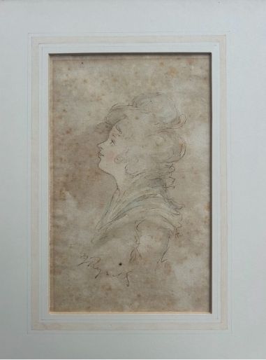 ATTRIBUTED SIR JOSHUA REYNOLDS ORIGINAL 18TH CENTURY ANTIQUE SIGNED WATERCOLOUR WASH SKETCH PAINTING PROFILE PORTRAIT OF A LADY - ADDITIONAL PHOTO 5