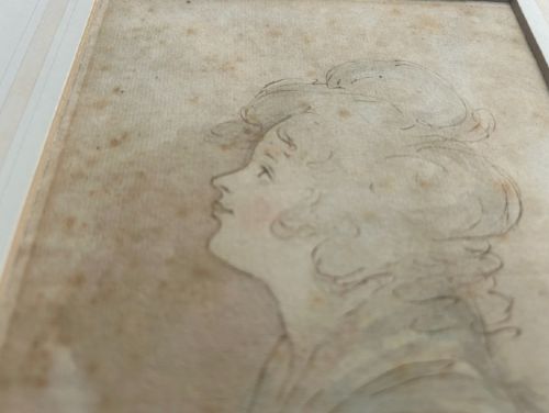 ATTRIBUTED SIR JOSHUA REYNOLDS ORIGINAL 18TH CENTURY ANTIQUE SIGNED WATERCOLOUR WASH SKETCH PAINTING PROFILE PORTRAIT OF A LADY - ADDITIONAL PHOTO 8