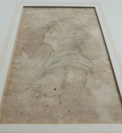 ATTRIBUTED SIR JOSHUA REYNOLDS ORIGINAL 18TH CENTURY ANTIQUE SIGNED WATERCOLOUR WASH SKETCH PAINTING PROFILE PORTRAIT OF A LADY - ADDITIONAL PHOTO 9