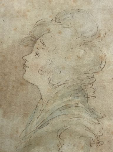 ATTRIBUTED SIR JOSHUA REYNOLDS ORIGINAL 18TH CENTURY ANTIQUE SIGNED WATERCOLOUR WASH SKETCH PAINTING PROFILE PORTRAIT OF A LADY - ADDITIONAL PHOTO 10