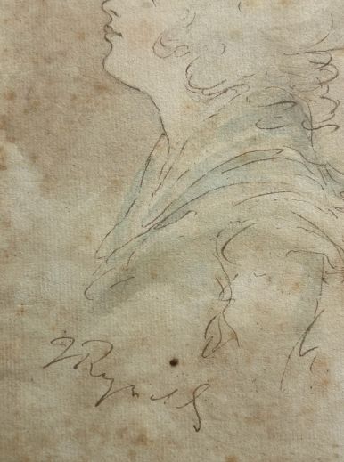 ATTRIBUTED SIR JOSHUA REYNOLDS ORIGINAL 18TH CENTURY ANTIQUE SIGNED WATERCOLOUR WASH SKETCH PAINTING PROFILE PORTRAIT OF A LADY - ADDITIONAL PHOTO 11