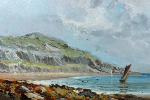 anthony graham antique original oil painting isle of wight luccombe bay scene - CATEGORY: ANTIQUE ART - DATED 19TH CENTURY
