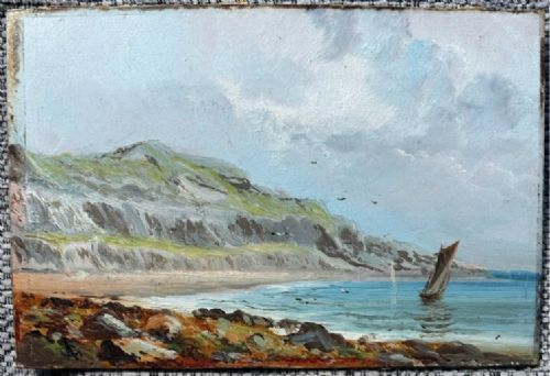 ANTHONY GRAHAM ANTIQUE ORIGINAL OIL PAINTING ISLE OF WIGHT LUCCOMBE BAY SCENE - ADDITIONAL PHOTO 1