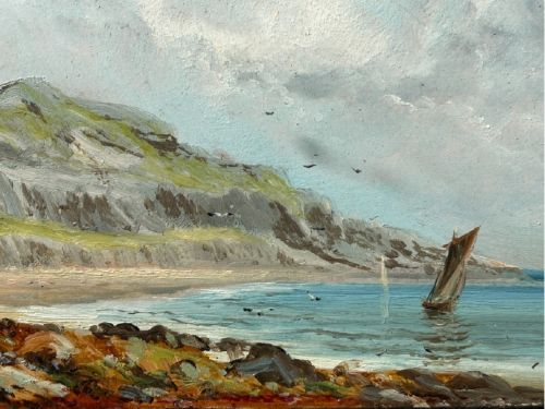 ANTHONY GRAHAM ANTIQUE ORIGINAL OIL PAINTING ISLE OF WIGHT LUCCOMBE BAY SCENE - ADDITIONAL PHOTO 3