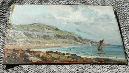 ANTHONY GRAHAM ANTIQUE ORIGINAL OIL PAINTING ISLE OF WIGHT LUCCOMBE BAY SCENE - ADDITIONAL PHOTO 5