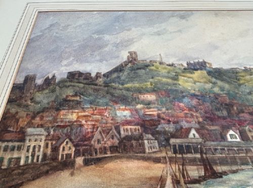 F A ROYLANCE 1908 SIGNED ORIGINAL EARLY 20TH CENTURY ANTIQUE WATERCOLOUR PAINTING SCARBOROUGH BAY HARBOUR YORKSHIRE COAST LANDSCAPE - ADDITIONAL PHOTO 8