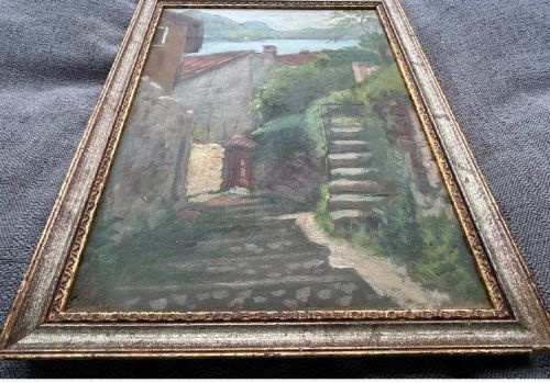 OSCAR PERLASCA SIGNED ORIGINAL EARLY 20TH CENTURY ANTIQUE OIL PAINTING ON CANVAS VICO MORCOTE TICINO SWITZERLAND SWISS LANDSCAPE - ADDITIONAL PHOTO 4