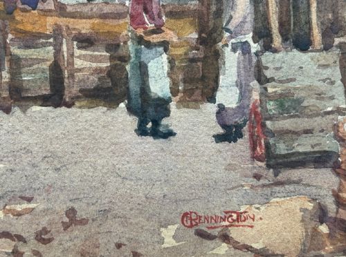 George F Pennington Signed Original early 20th Century Antique Watercolour Painting York Courtyard with Lantern Window Architecture View V